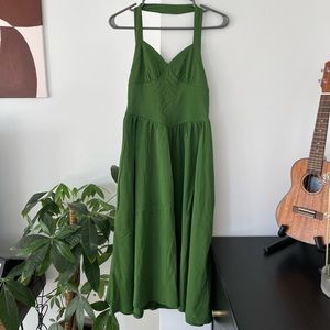 Green halter midi dress